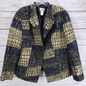 Chico's Women's Black Gold Metallic Silk Blend Blazer Jacket Size 2